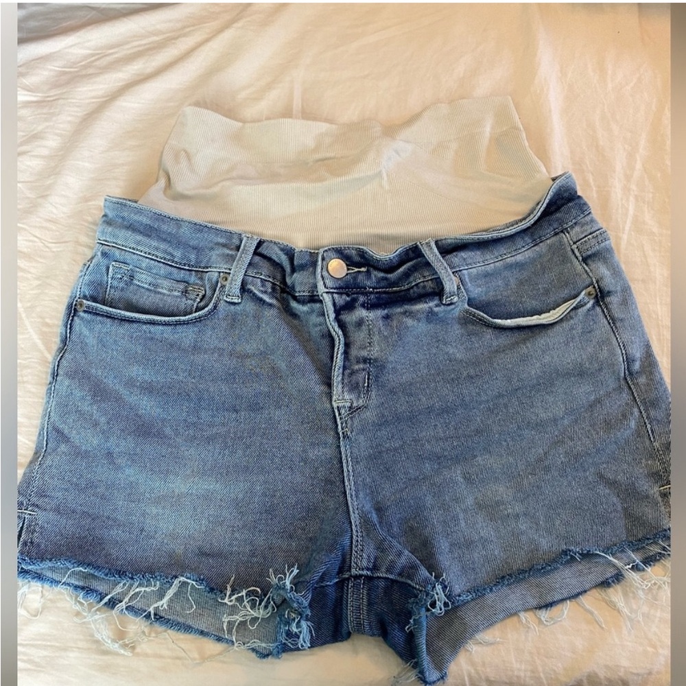 BLANQI Blue Jean Shorts with Frayed Hem